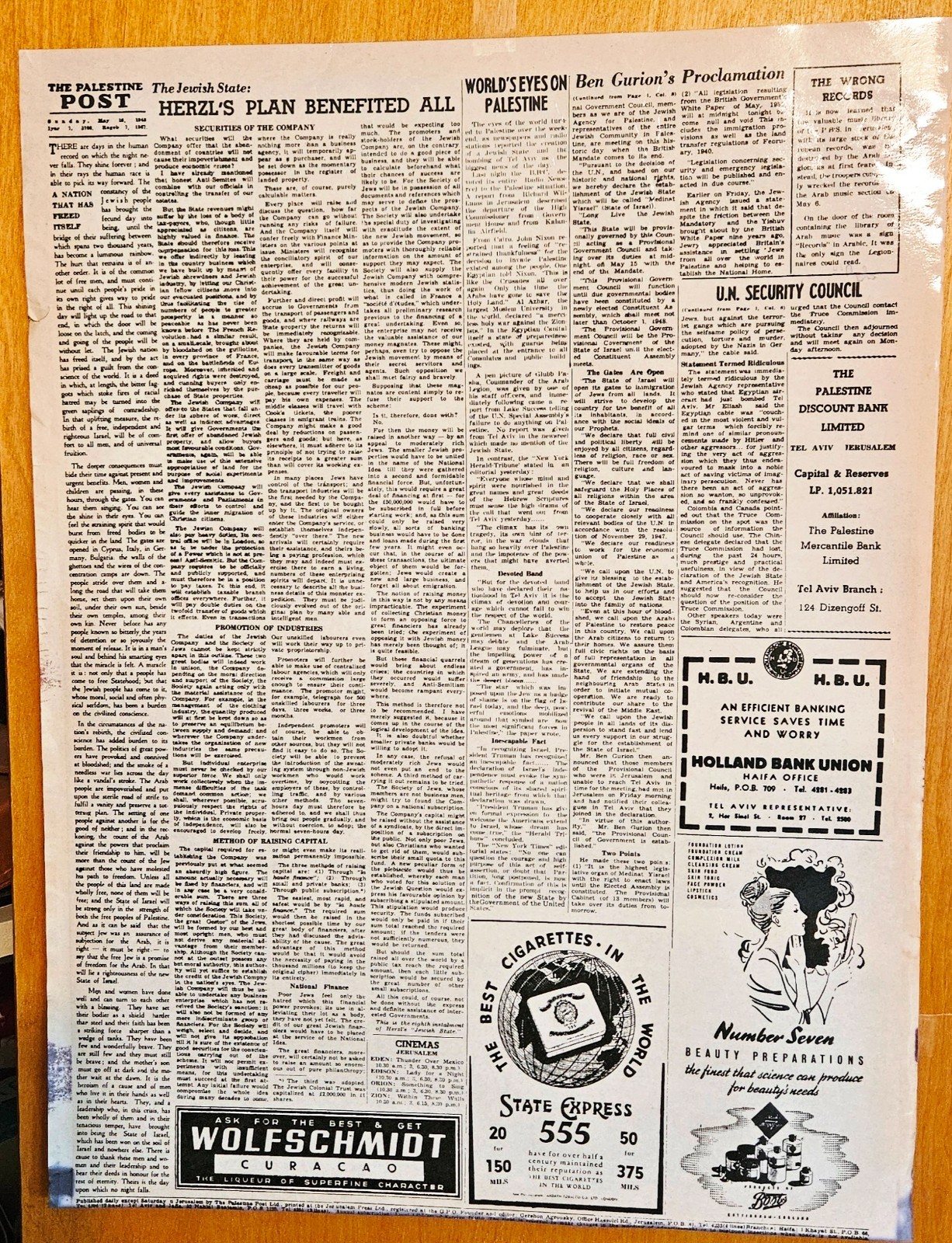 Palestine Post The State of Israel is Born 1948 LAMINATED