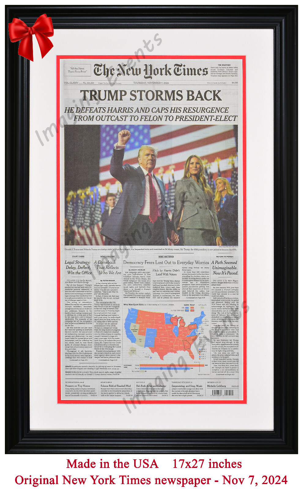 Donald Trump Re-Election New York Times Original Newspaper Matted & Framed Nov 7