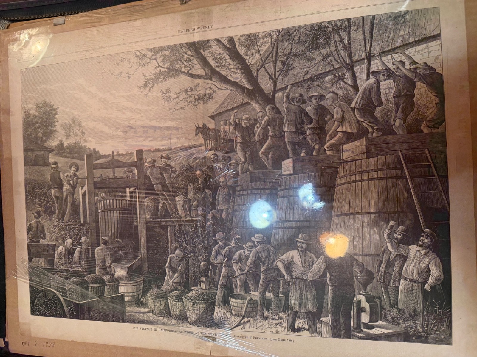 Antique Harper’s Weekly Print Oct 8, 1878 Winepresses ESTATE SALE FIND wine vats