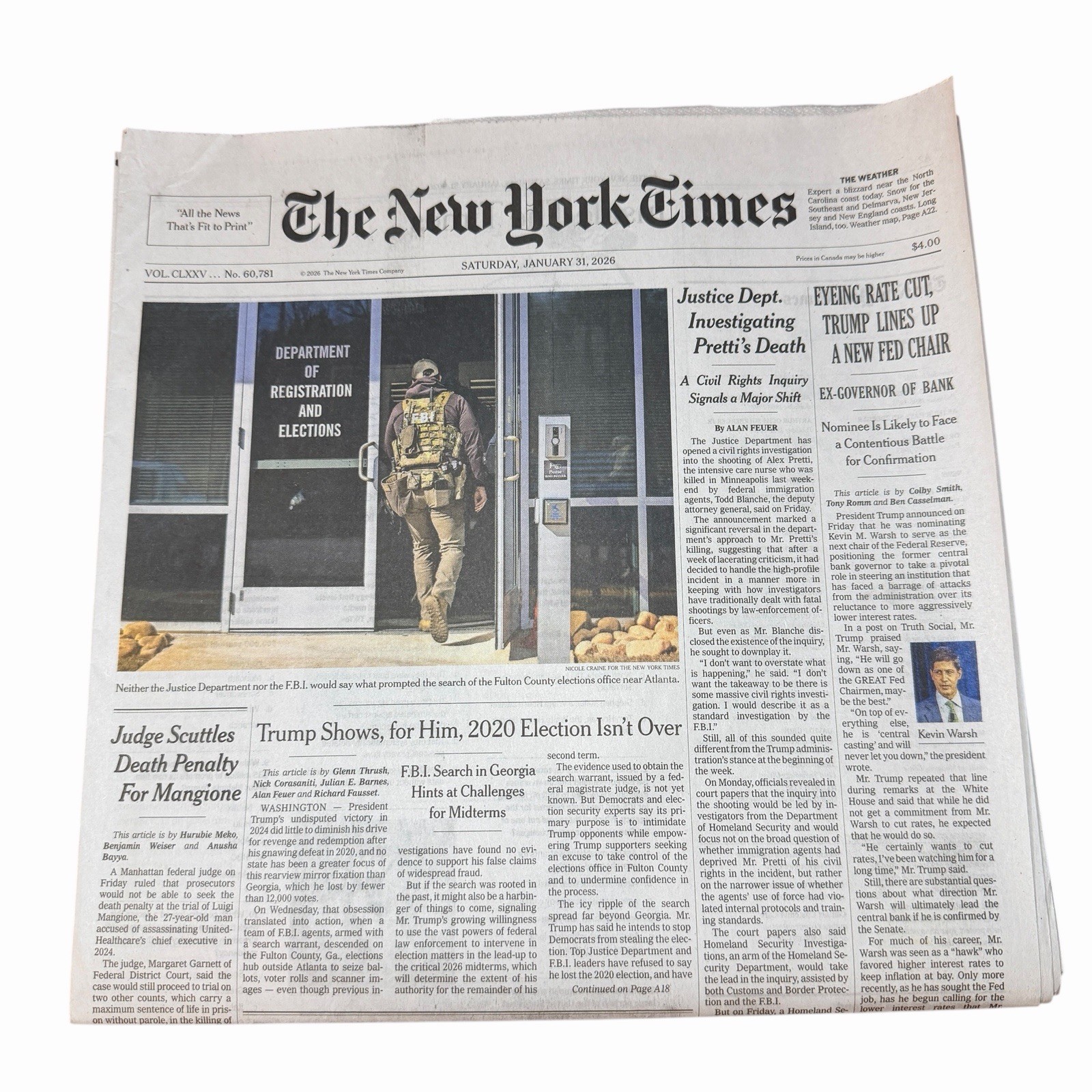 The New York Times Newspaper January 31 2026 Catherine O’Hara 1954-2026 UNREAD