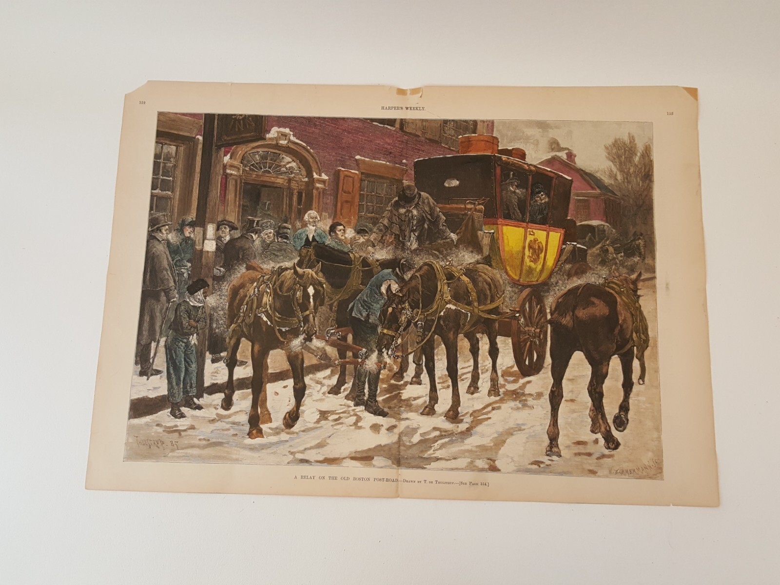 Antique Harpers Weekly 1886 ‘Relay old Boston Post-Road’ illustration newspaper