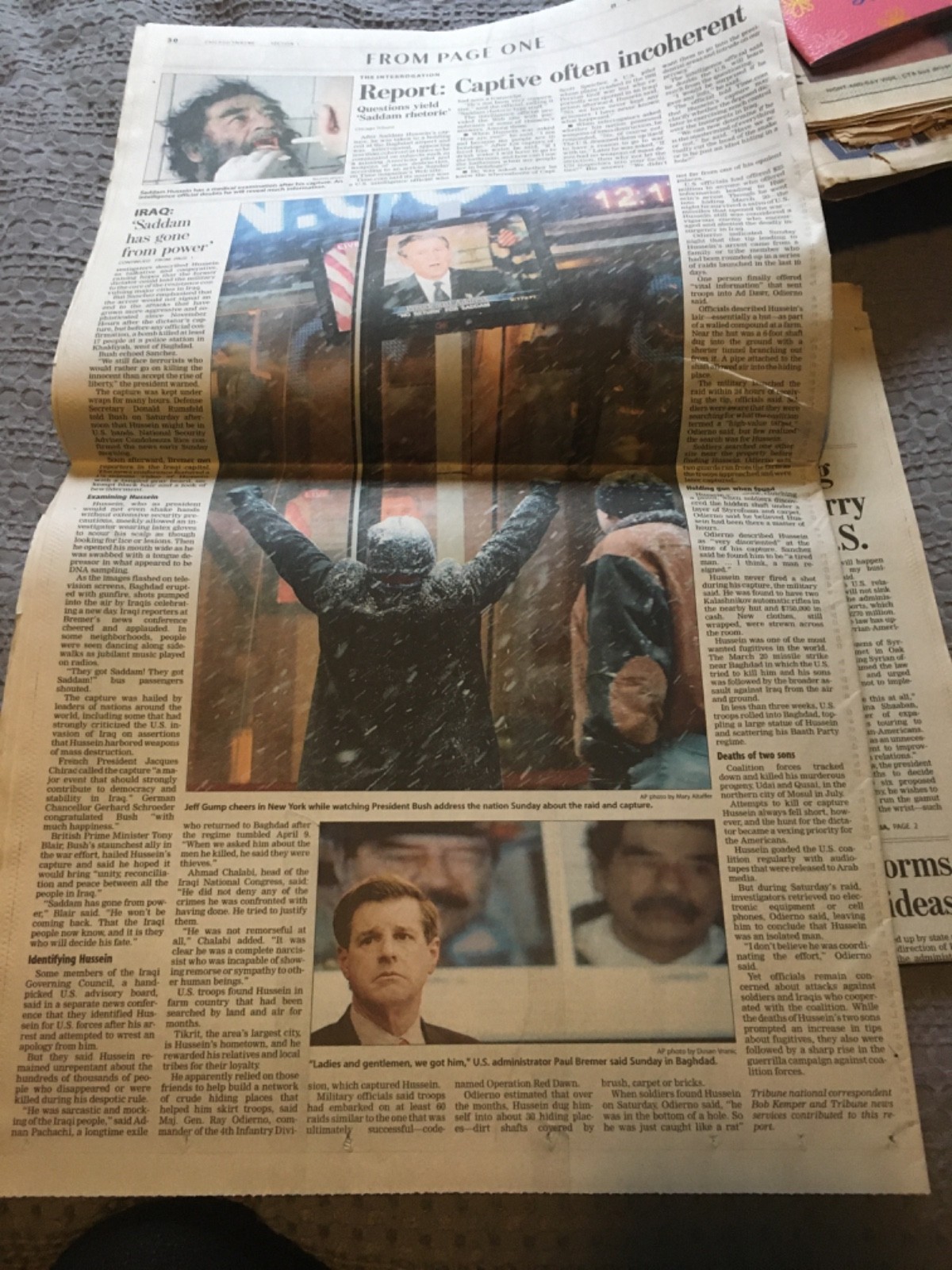 U.S. Captures Saddam Hussein Chicago Tribune Newspaper December 15,2003