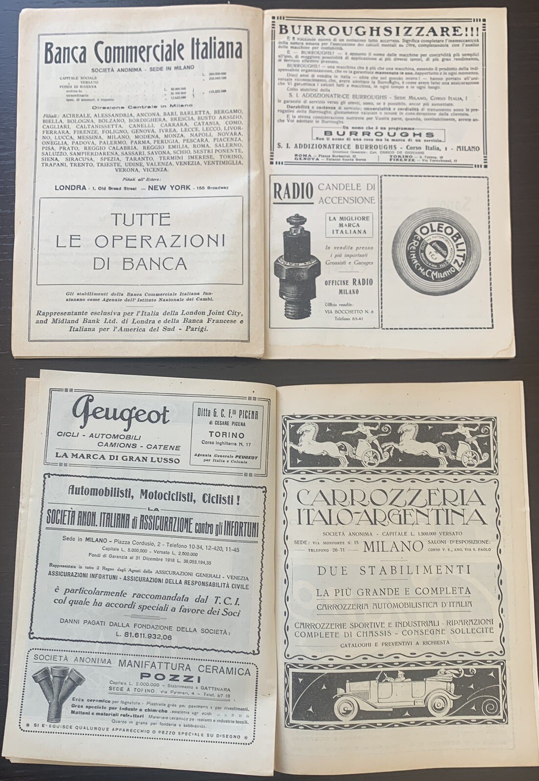 n. 2 RIVISTA TOURING CLUB ITALIANO – 12/1919 + 01/1920 spettacolari pubblicità