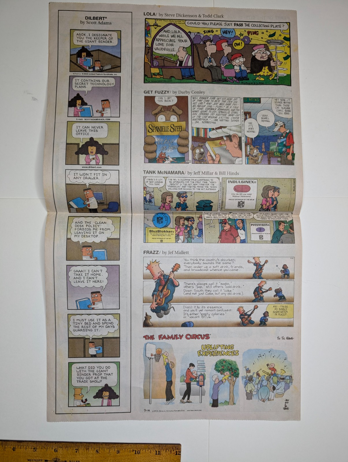 2003 Waterloo Courier Sunday Comics Snoopy Joe Cool Garfield Dilbert Scott Adams