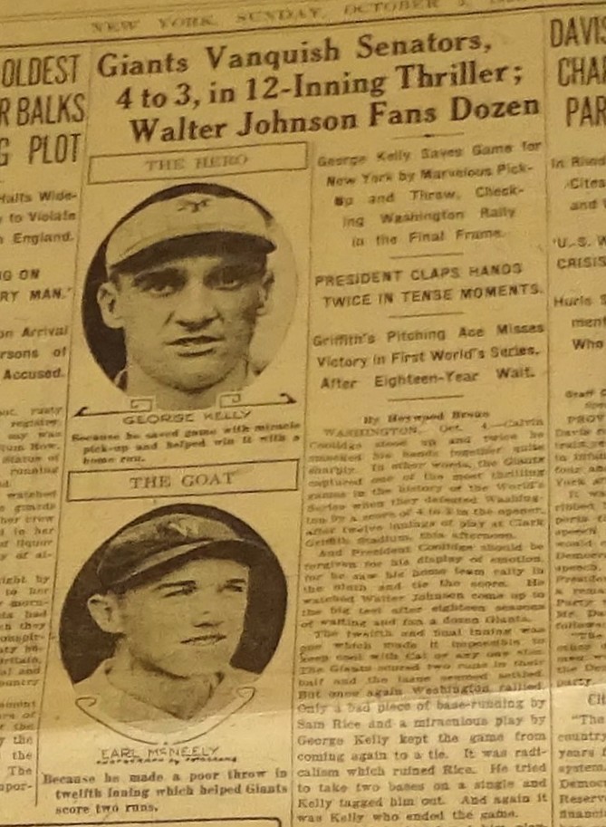 Walter Johnson World Series – October 5 1924 NY City daily newspaper (The World)