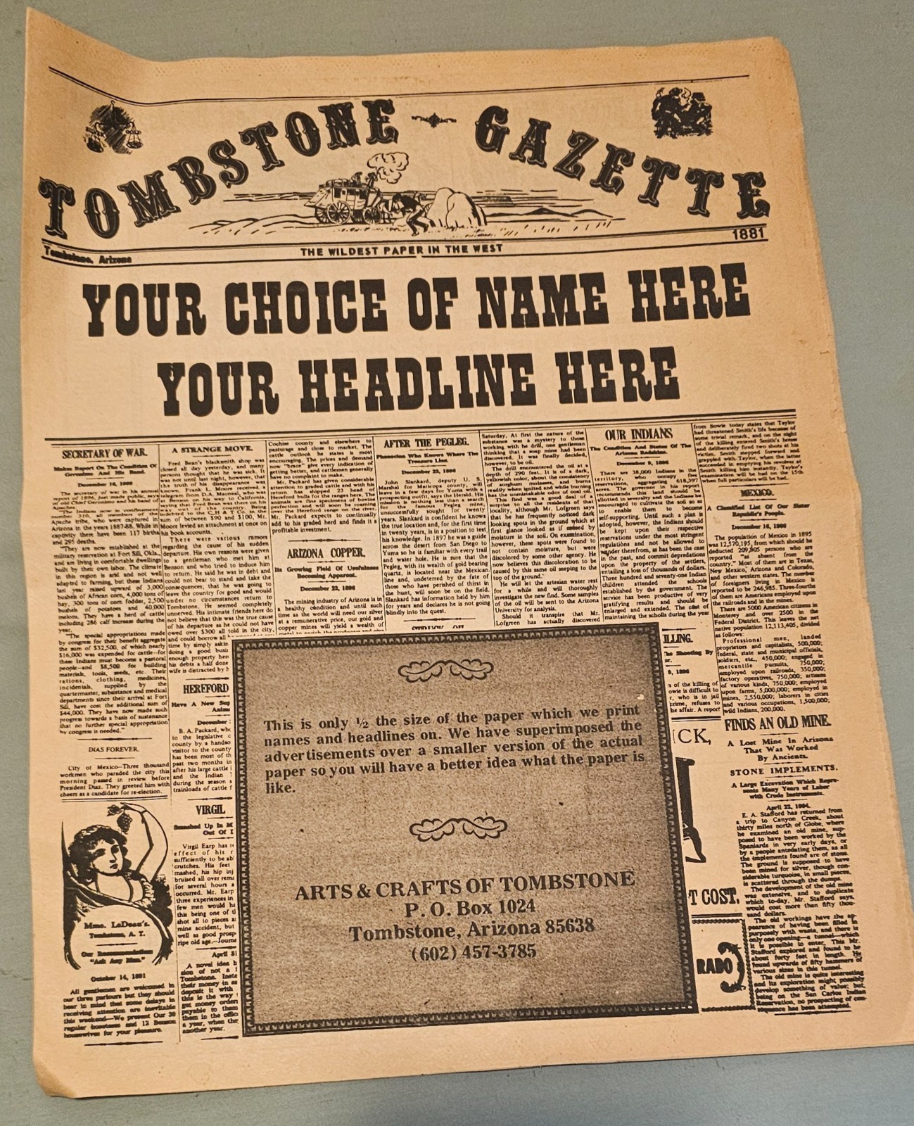 The Tombstone Gazette Tourist Advertisement Wild West Newspaper