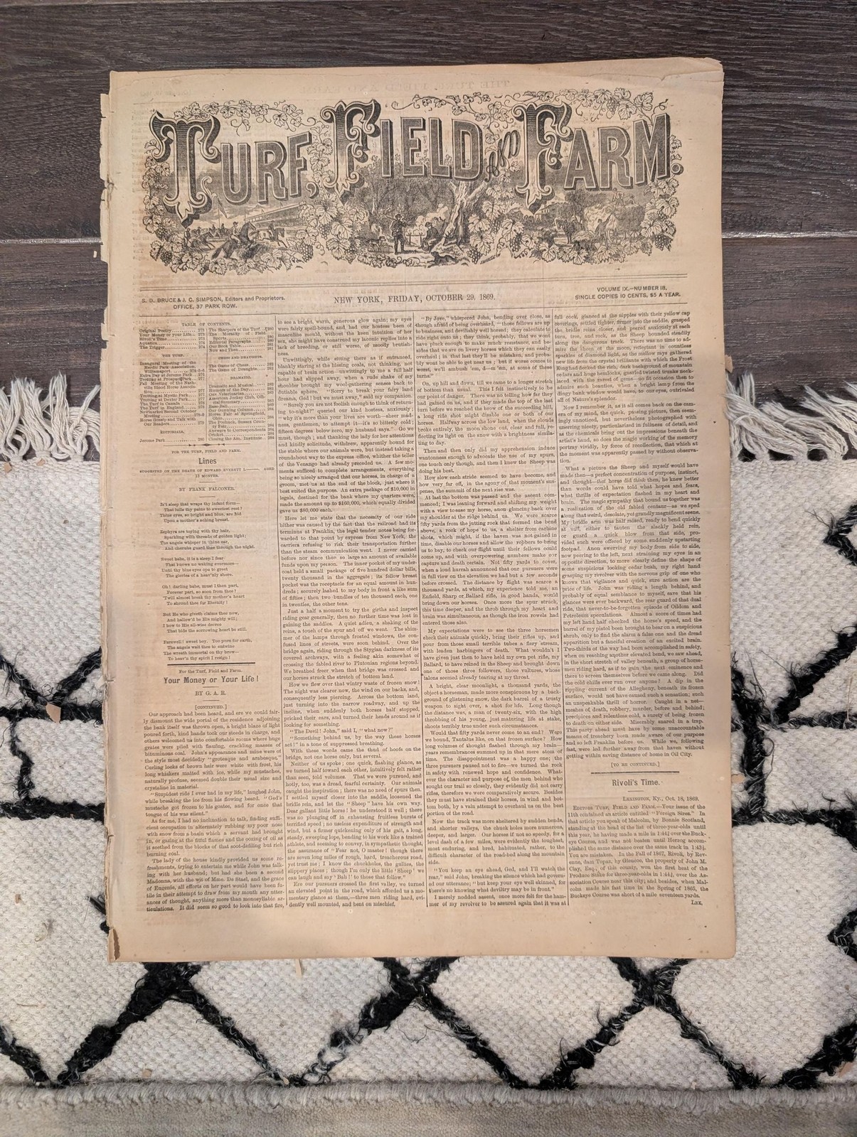 1869 Turf Field and Farm — Jerome Park Races, Guelph Canada, Chess, Baseball