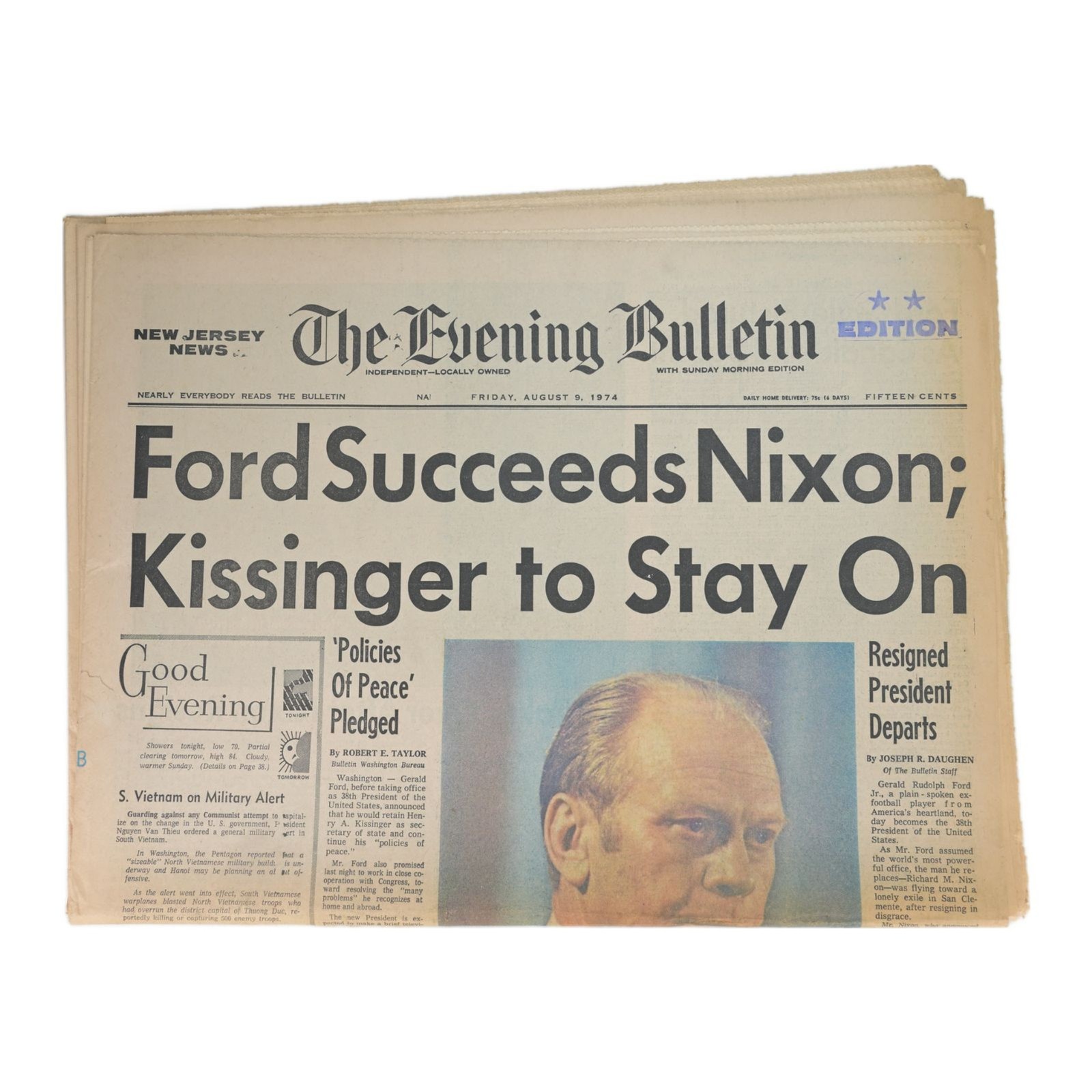 The Evening Bulletin Aug 9 1974 Ford Succeeds Nixon Philadelphia Newspaper