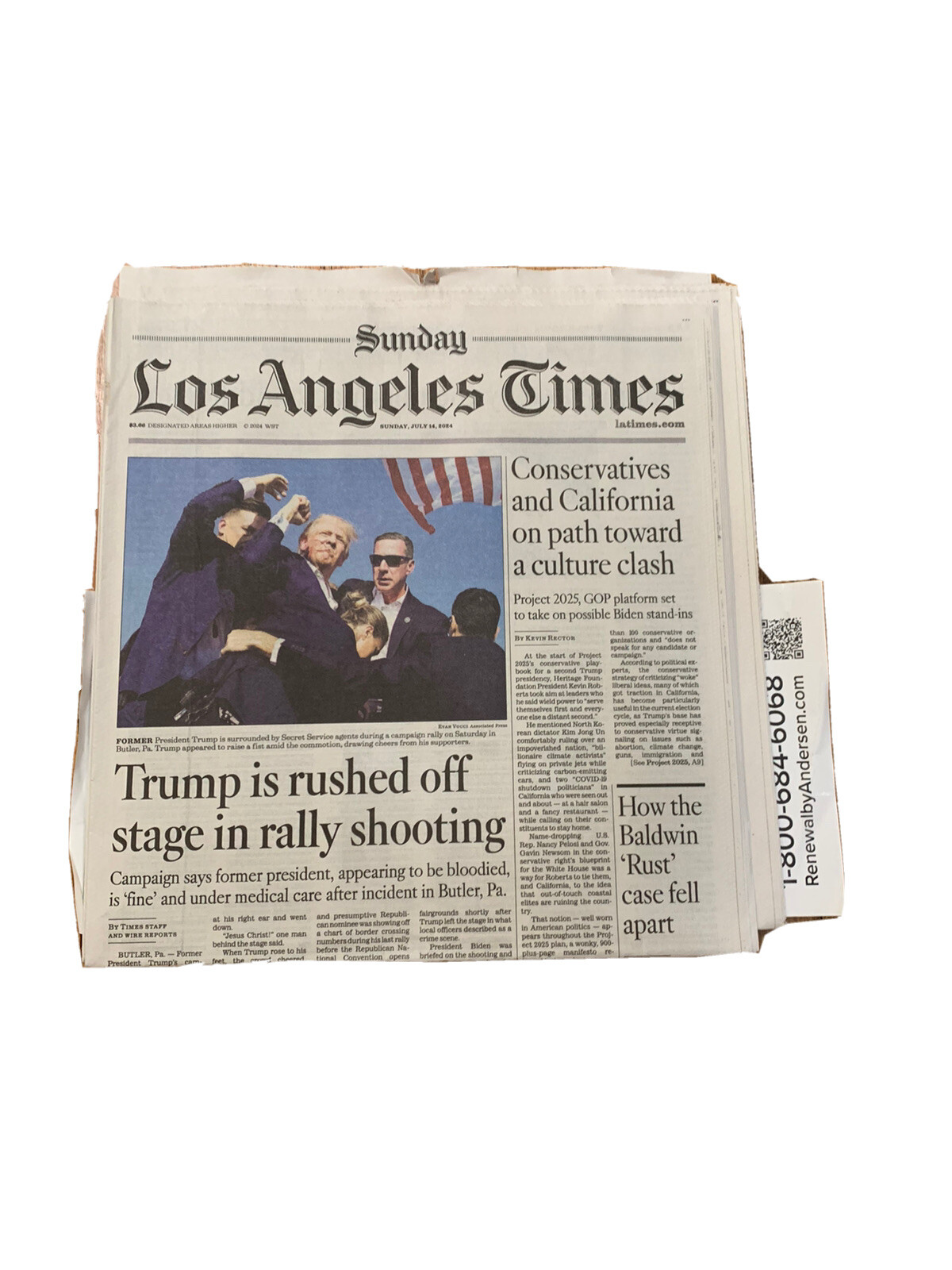Los Angeles Times Newspaper Lot Trump Rally Shooting 2024 + Indictment 2023