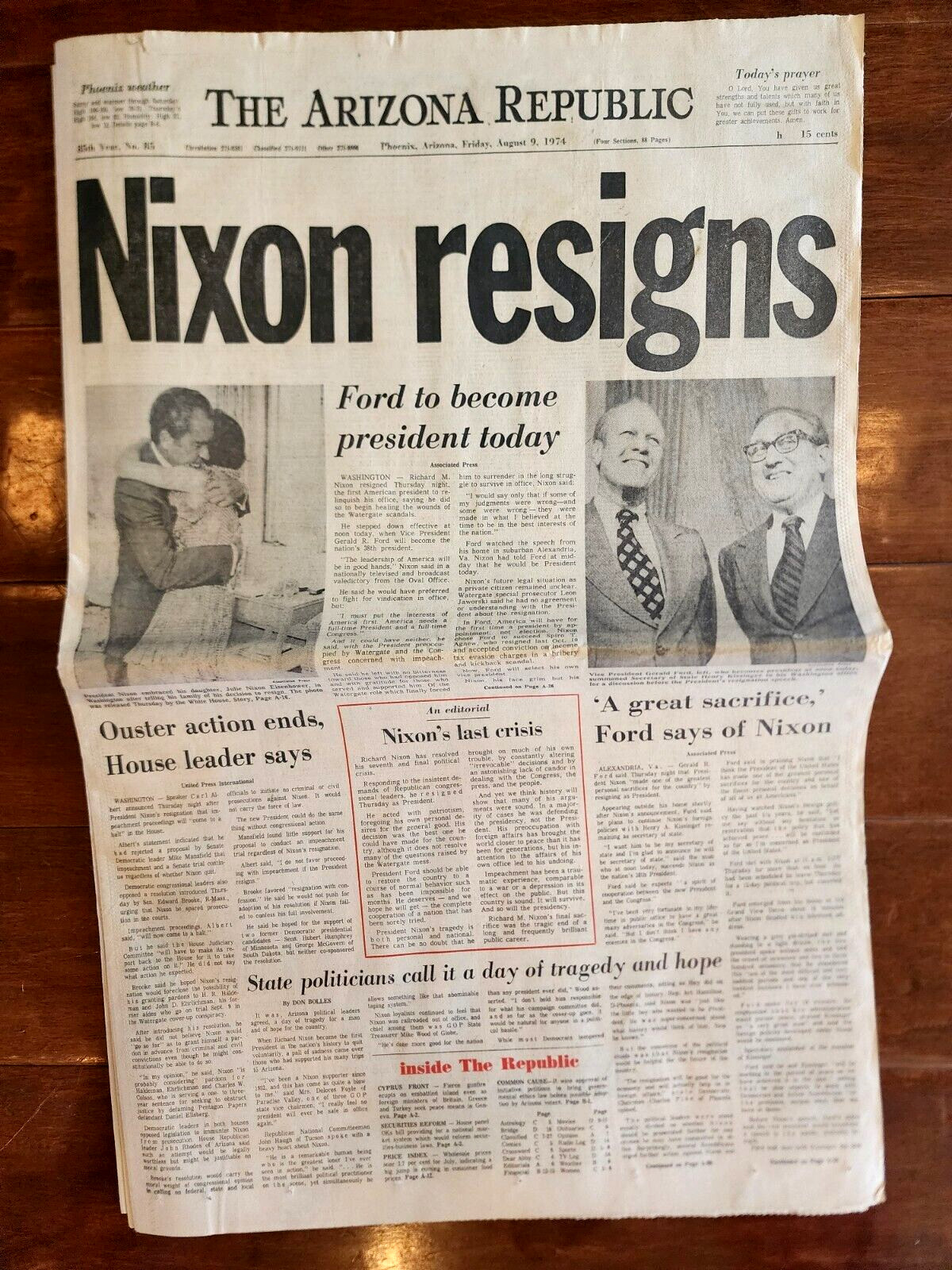 August 9, 1974 NIXON RESIGNS The Arizona Republic Phoenix AZ Full Newspaper