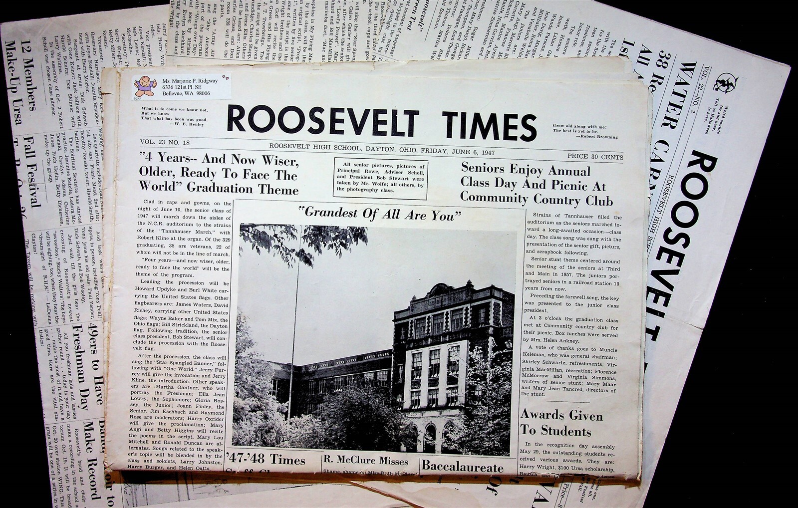 1945-1947 Roosevelt Times High School Dayton Ohio Lot Of 4 School Newspapers
