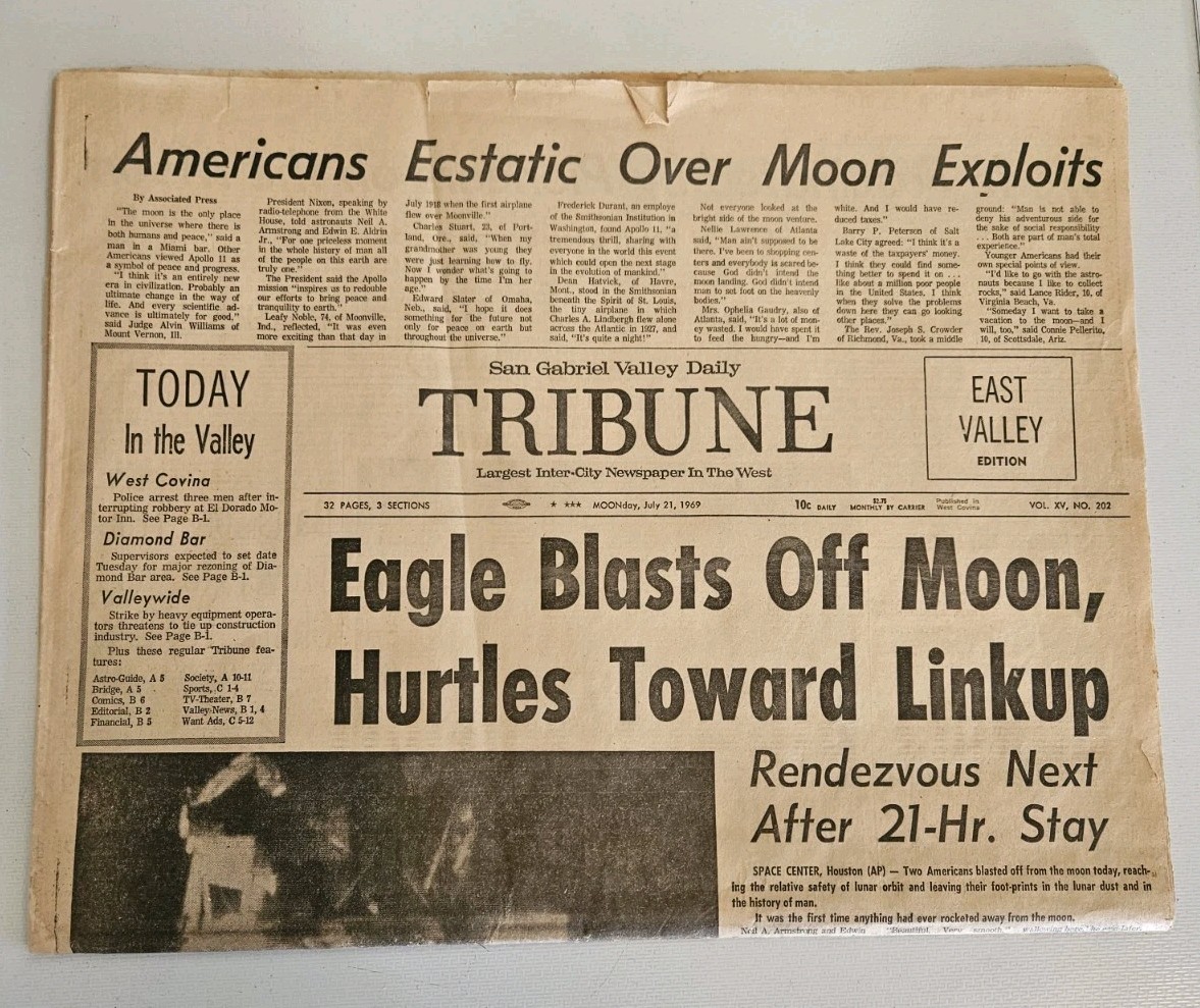 VTG July 21 1969 San Gabriel Valley Daily Tribune APOLLO 11 Moon Landing Space
