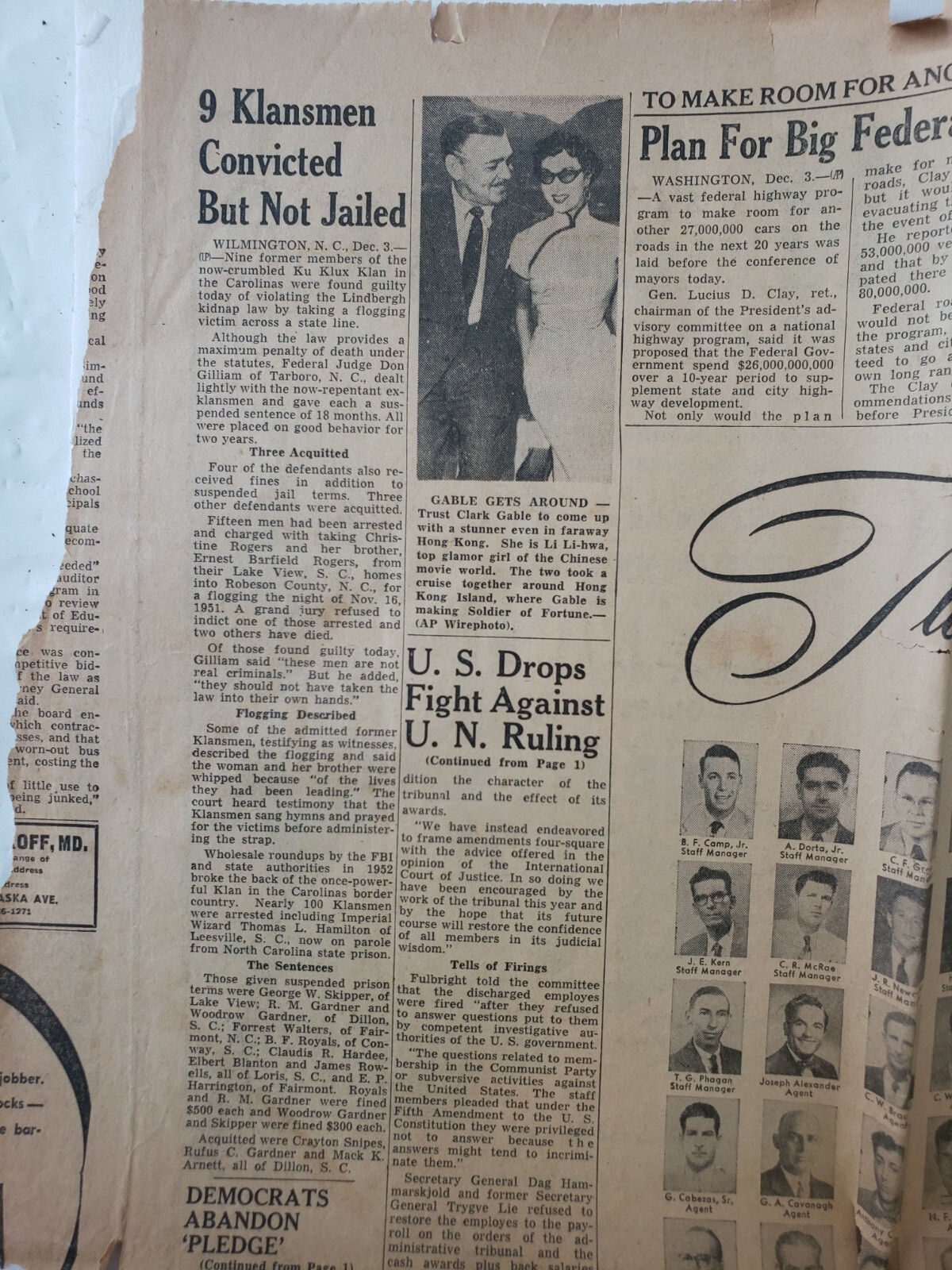 Vintage Tampa Tribune Dec. 1954 Clark Gable, Democrats Abandon Pledge. Etc.