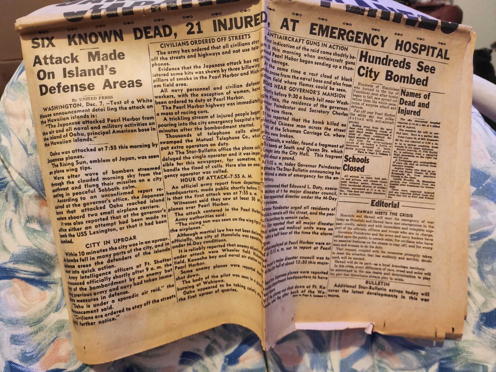 Honolulu Star-Bulletin 1st Extra Newspaper Dec 7 1941 “War Oahu Bombed”