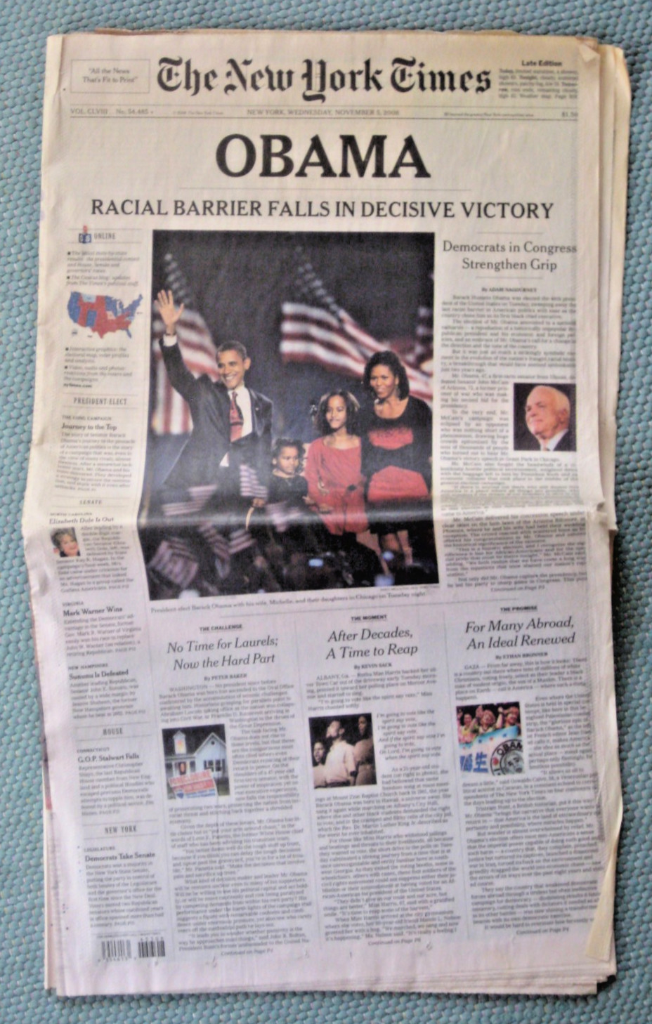 New York Times coverage of President Barack Obama Election (November 5, 2008)