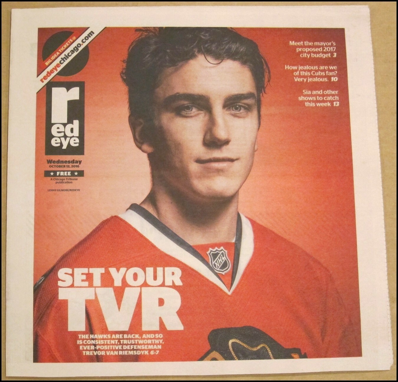 10/12/2016 Red Eye Newspaper Trevor van Riemsdyk TVR Chicago Blackhawks