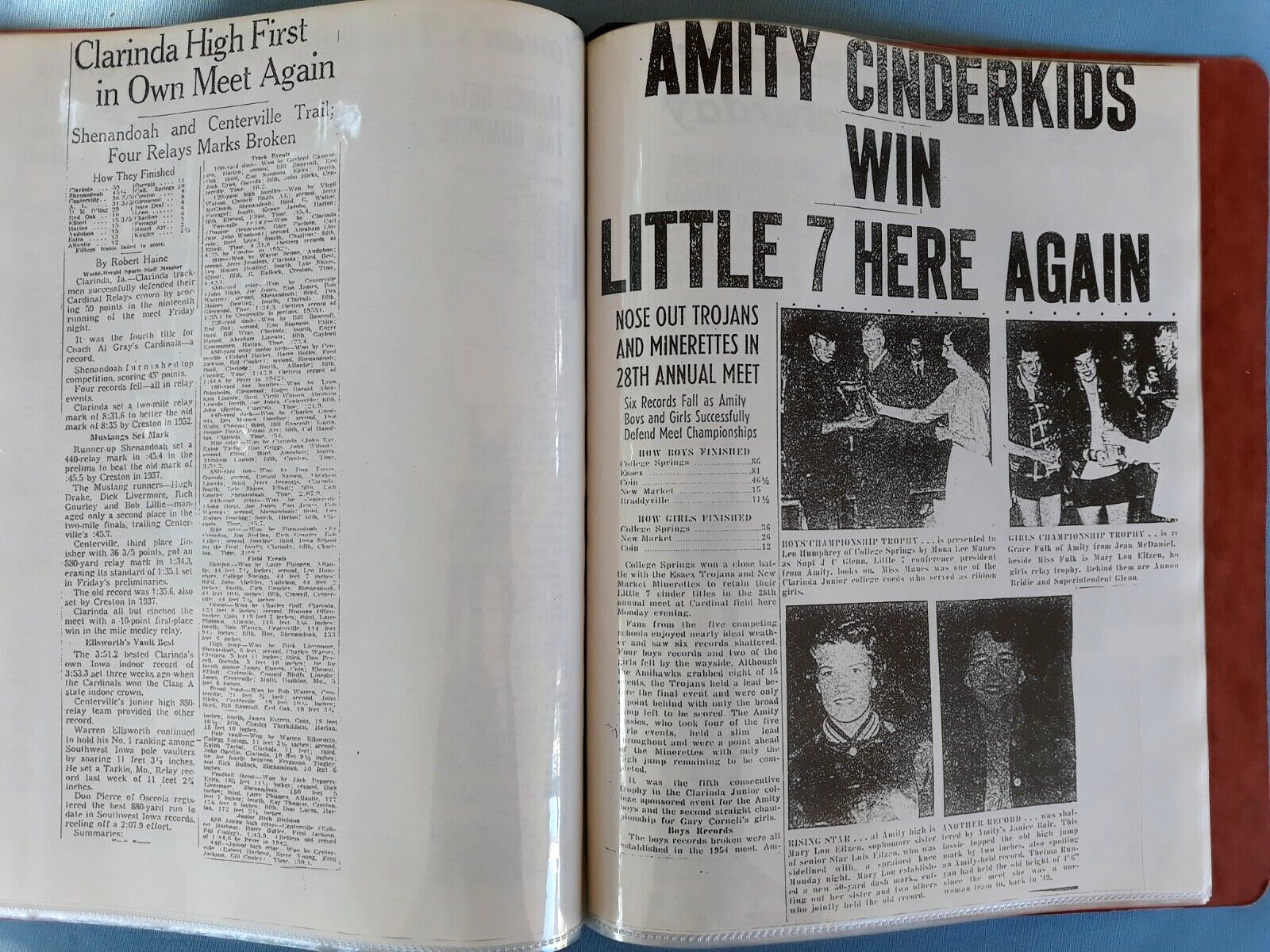 Southwest Iowa 1955 Copied Newspaper Clippings High School Sports 28 Pages