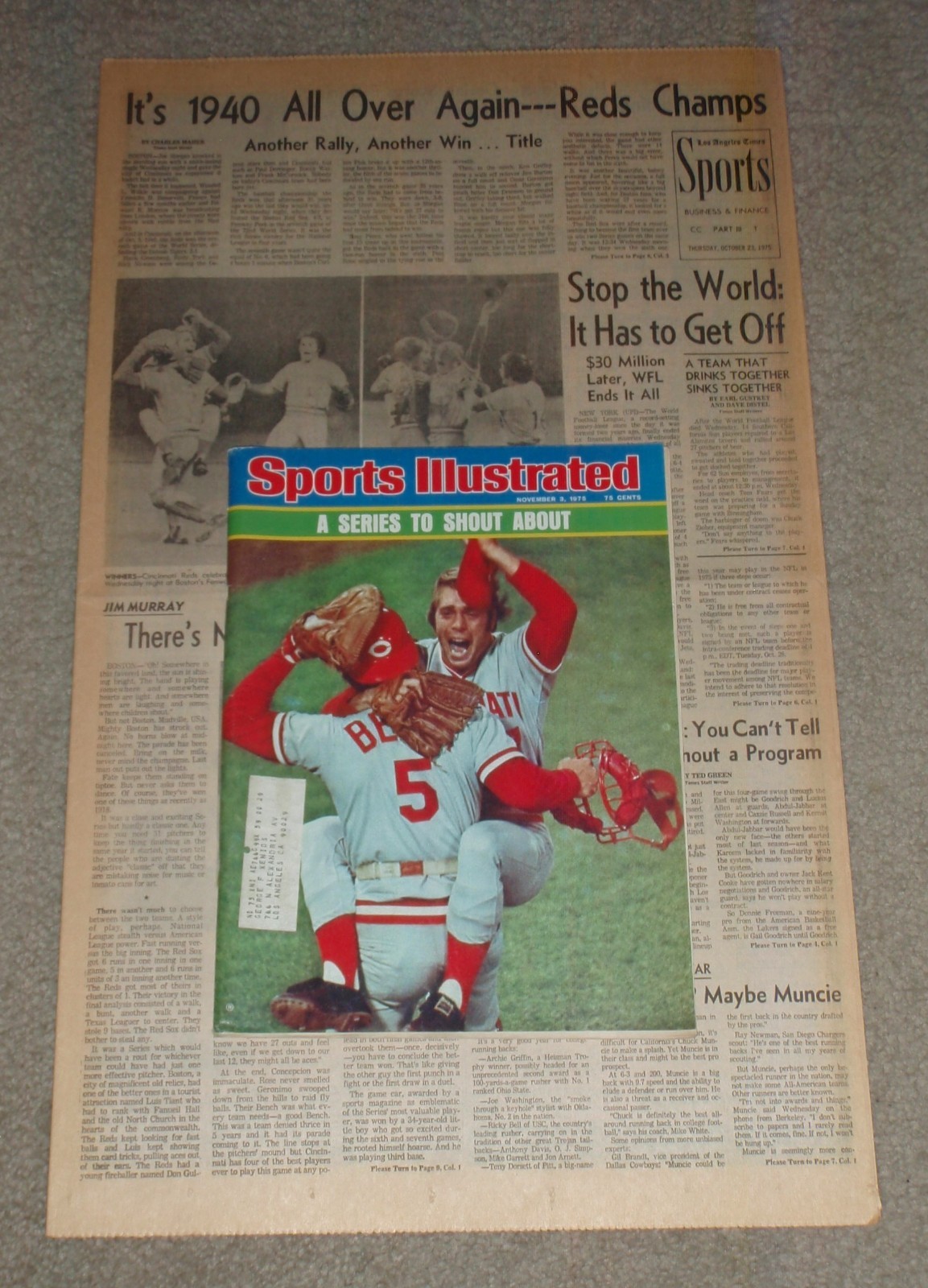 1975 Los Angeles Times * World Series Game 7 * Cincinnati Reds vs Boston Red Sox