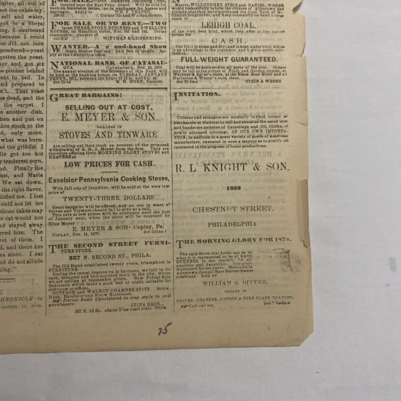 The Daily Chronicle Newspaper ~ Allentown PA, December 30, 1870