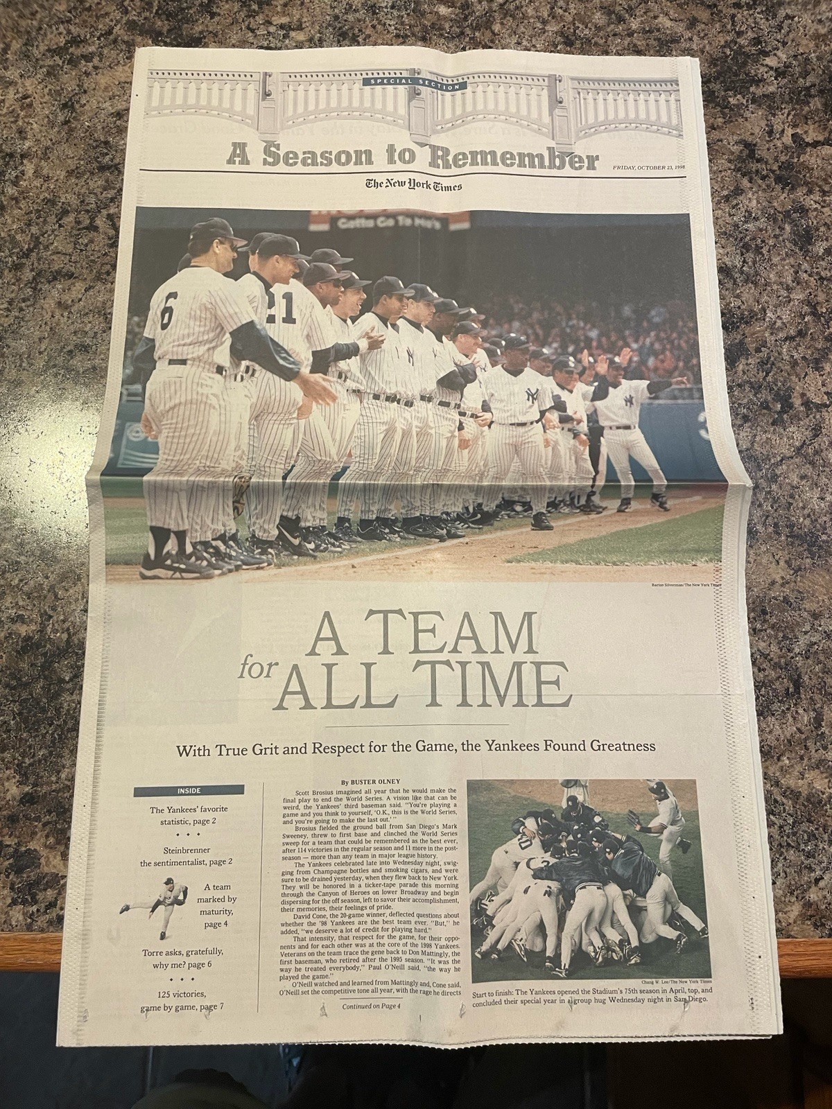 1998 New York Yankees World Series Champions Baseball Newspaper