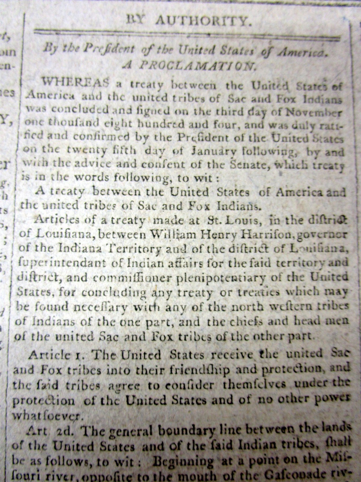 Best 1805 display newspaper NATIVE AMERICAN INDIAN TREATY signd THOMAS JEFFERSON