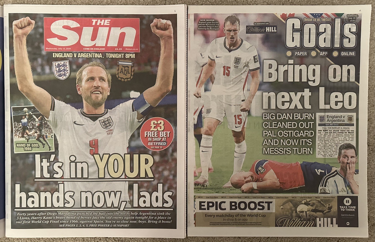 The Sun 15th July 2026 15/7/26 England v Argentina Preview & Spain Beat France