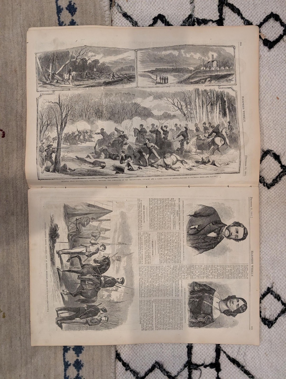 1861 W Homer Bivouac Fire Harpers Weekly Dec 21 Ericsson Battery Tennessee Map