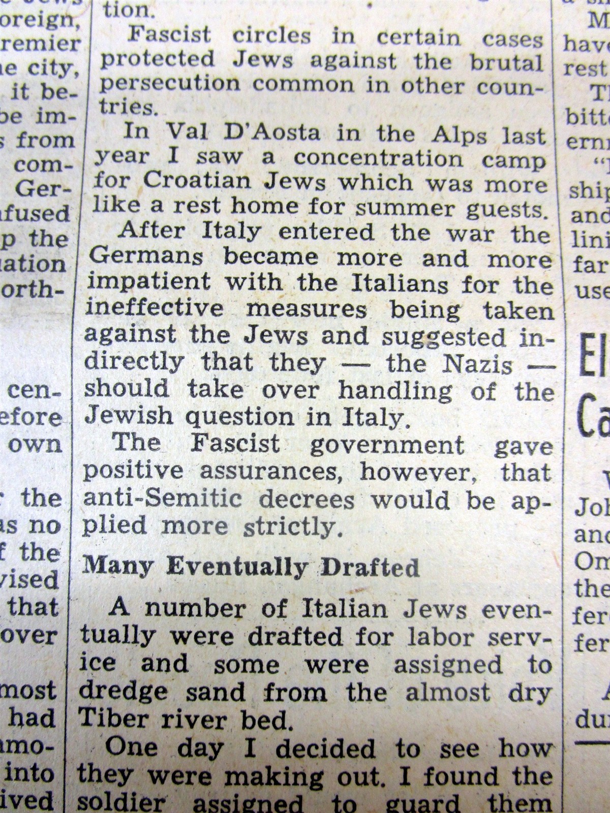 1943 WW II newspaper NAZI FORCES HUNT down JEWS IN ROME Italy durngTHE HOLOCAUST