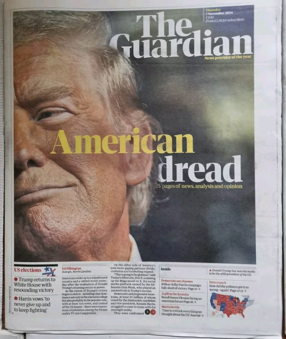 9 x UK Newspapers Donald Trump US Elections 07/11/24 Souvenir Editions New