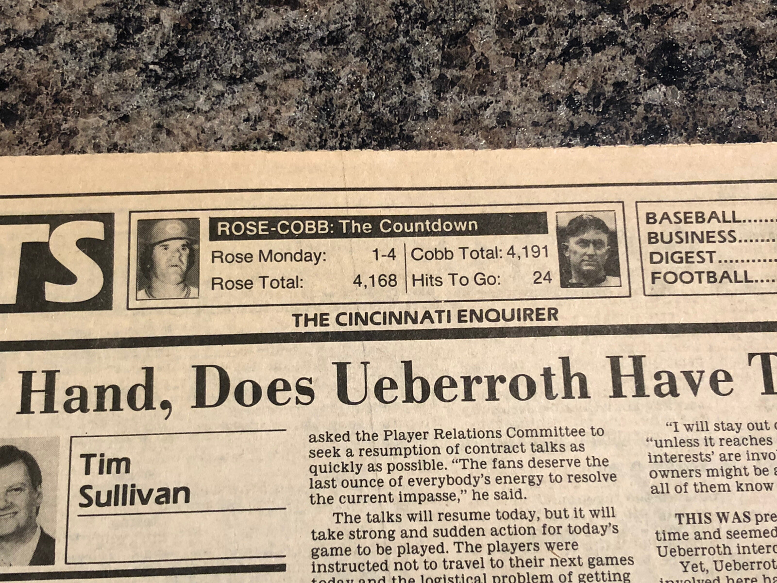 1985 Cincinnati Reds & Pete Rose Baseball Newspaper. Looming Baseball Strike