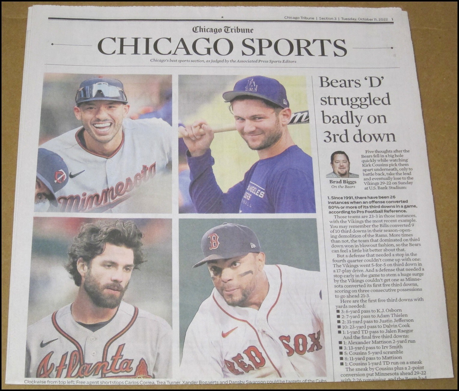 10/11/2022 Chicago Tribune Sports MLB Free Agents Dansby Swanson Carlos Correa