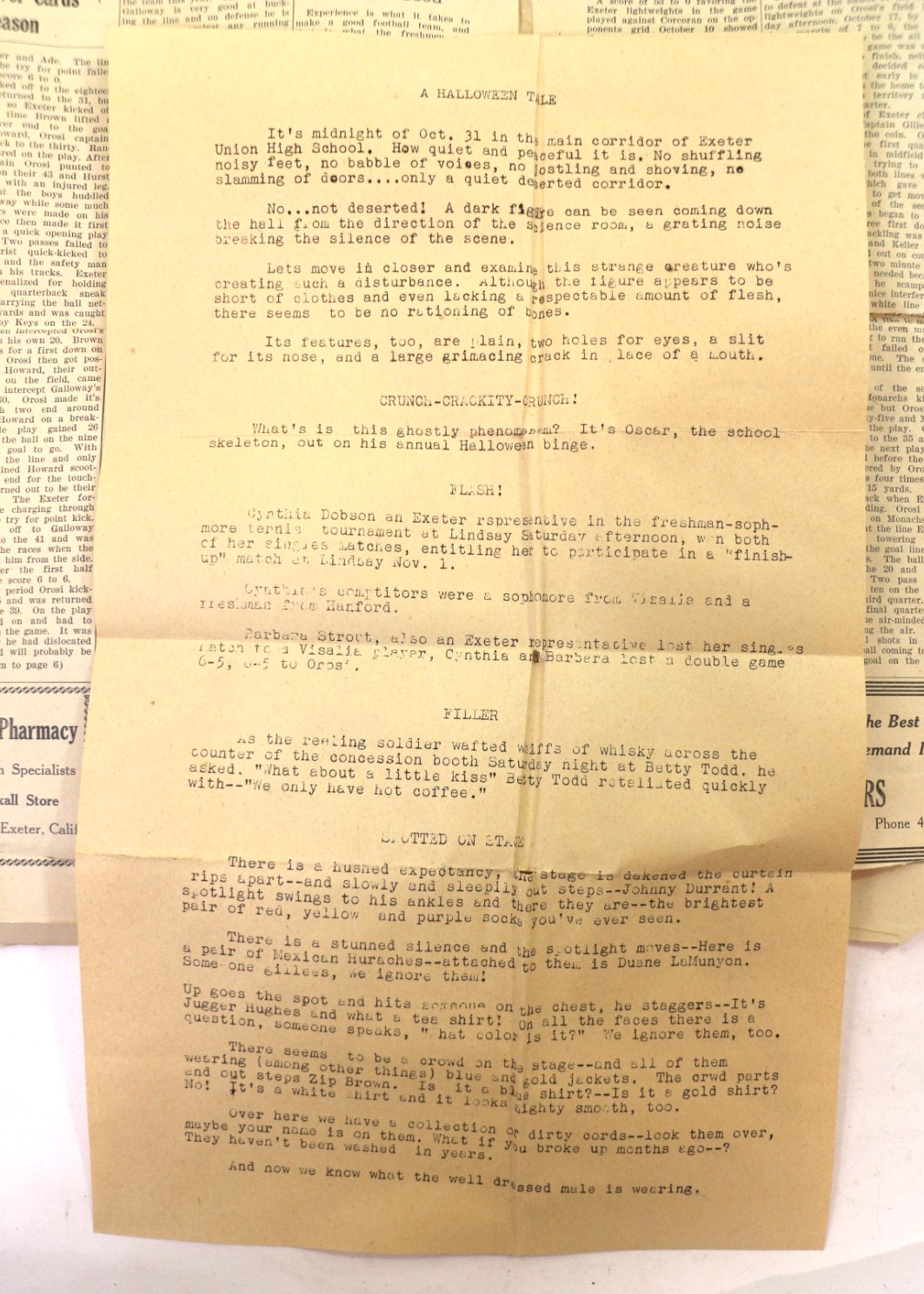 The Monarch Newspaper Volume 1, Number 2, 1947 Exeter Union High School Ca BONUS