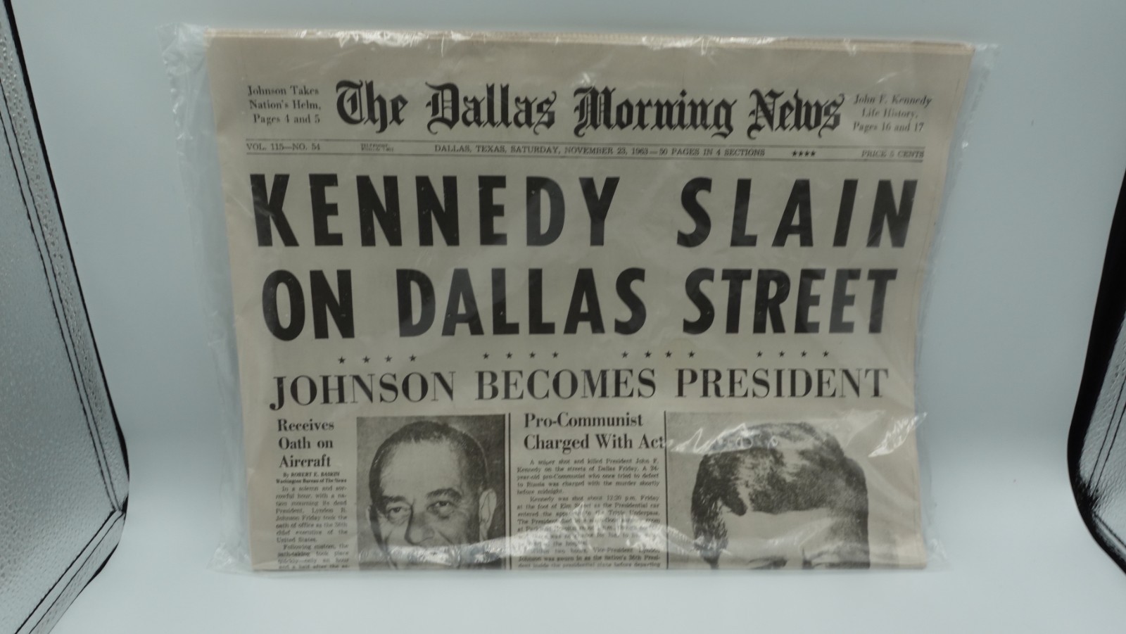 Kennedy Slain – The Dallas Morning News Newspaper Nov 23, 1963 Sealed Reprint