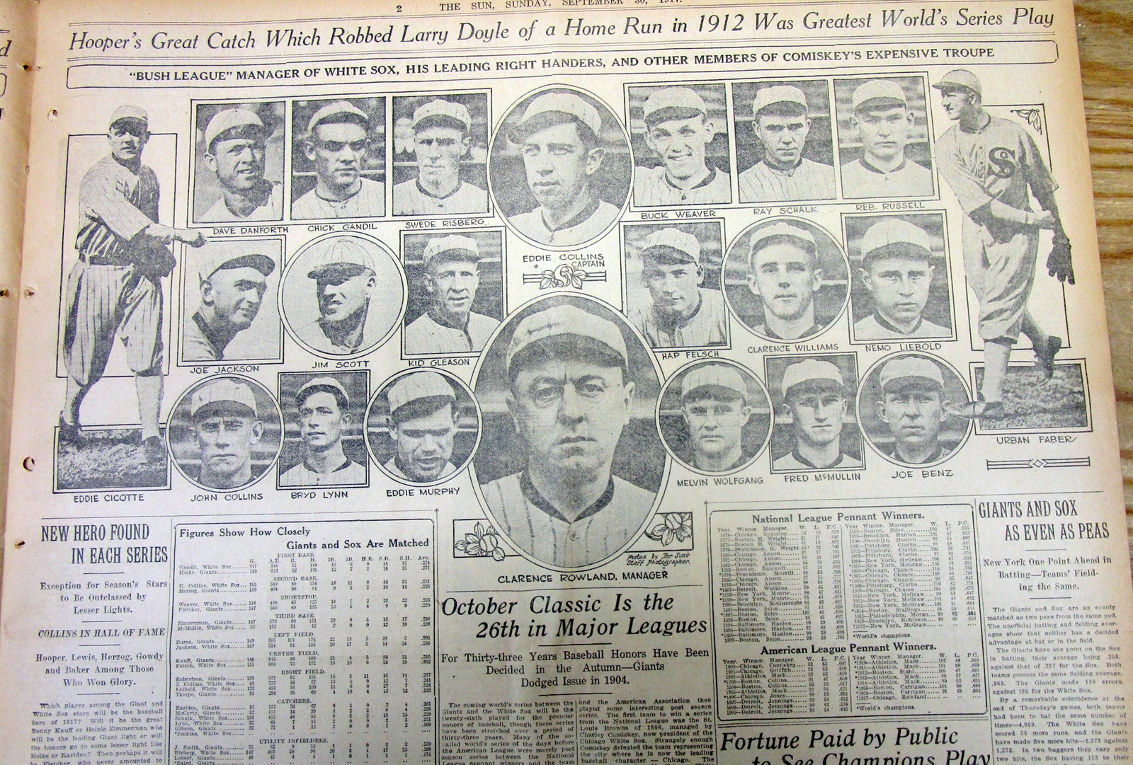 Best 1917 display newspaper w photos- CHICAGO WHITE SOX & NY GIANTS WORLD SERIES