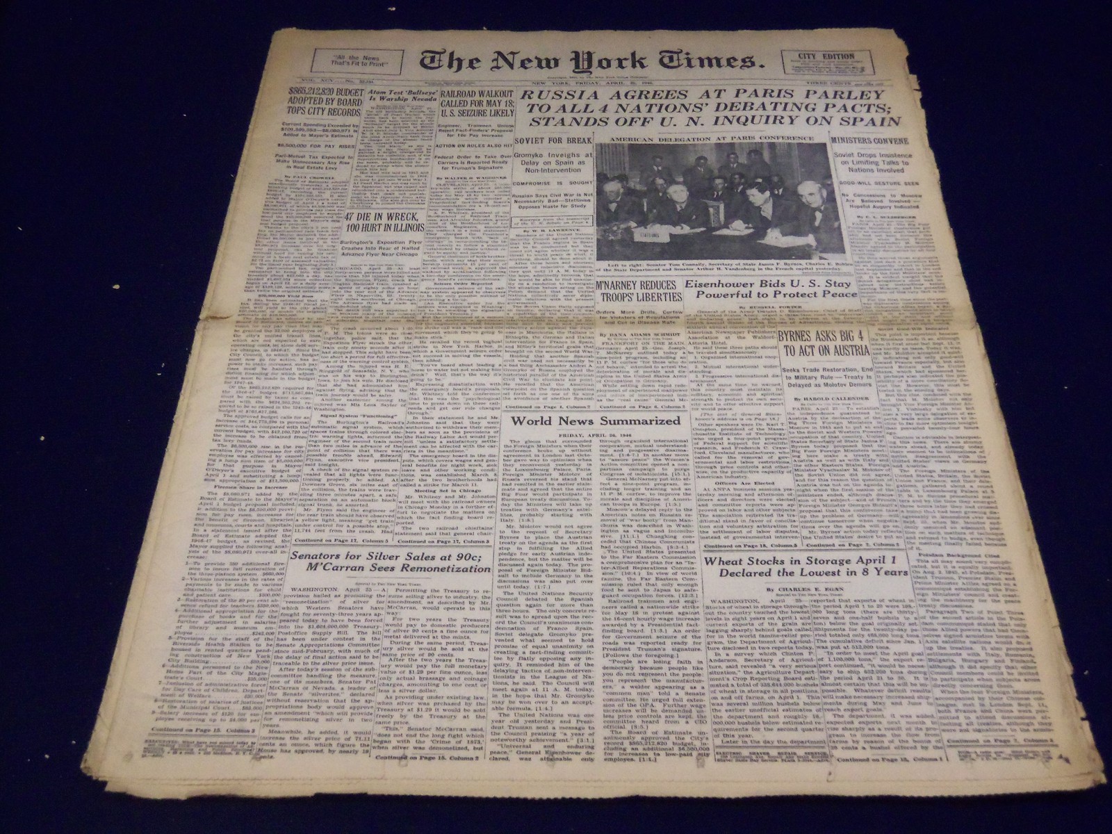1946 APRIL 26 NEW YORK TIMES – AMERICAN DELEGATION AT PARIS CONFERENCE – NT 2302