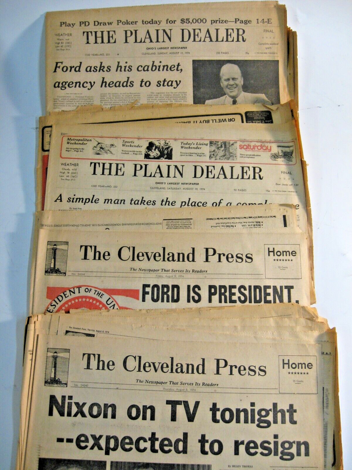 Nixon Resigns / Ford Becomes President / 1974 Four Cleveland Press Newspapers