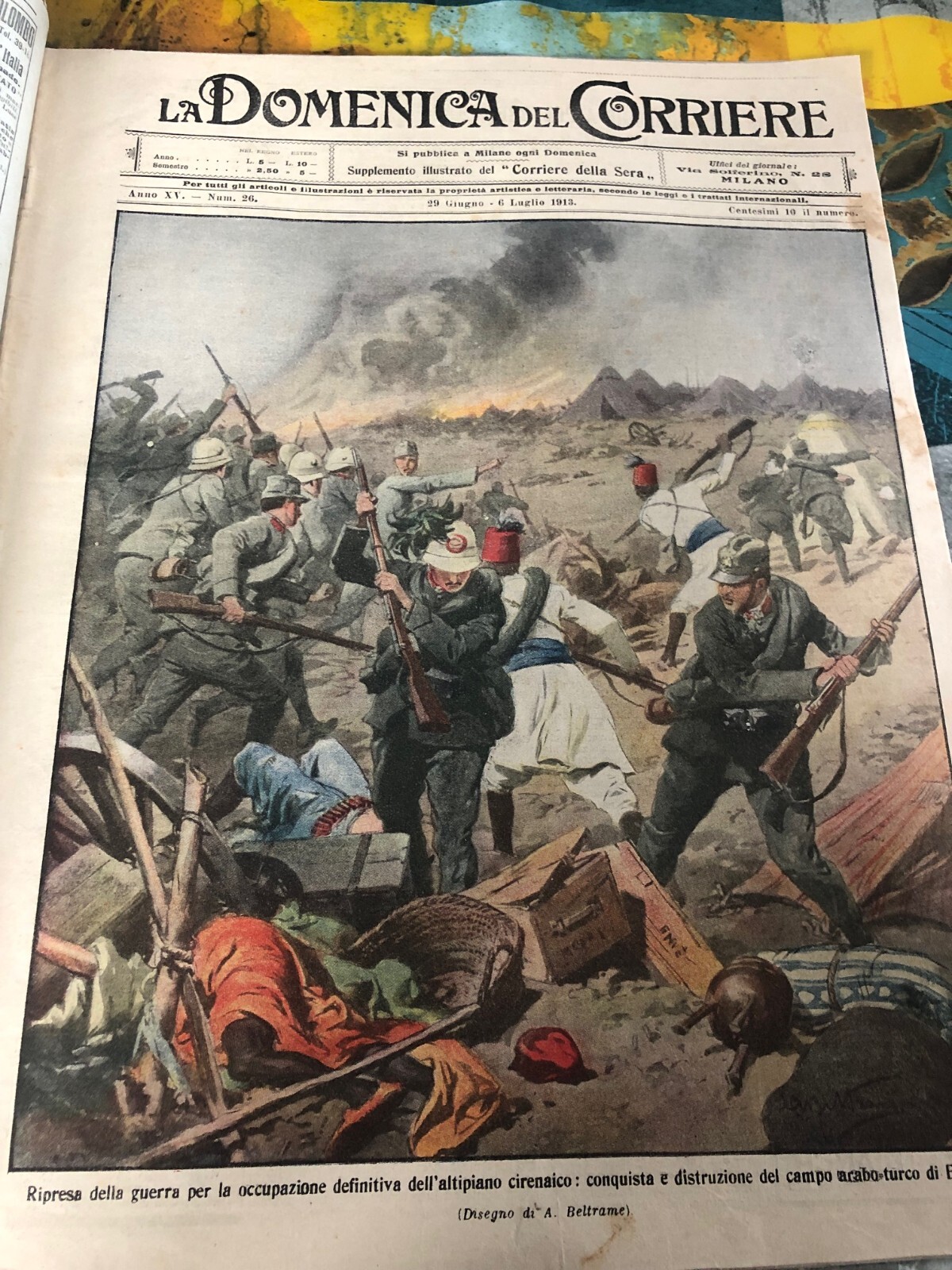 La Domenica del Corriere 26 1913 Ettangi Libia Pisino Istria Pavia Venezia Egeo