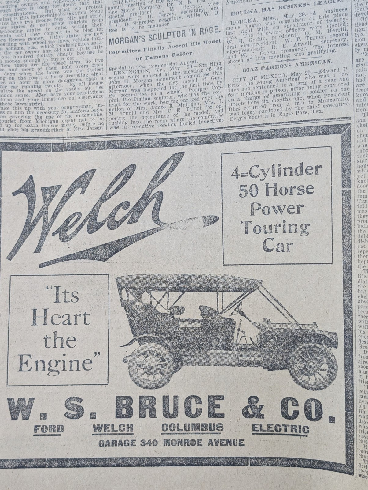 1909 MEMPHIS TENNESSEE COMMERCIAL APPEAL UCV REUNION CAR ADS COCA COLA PEPSI ADS
