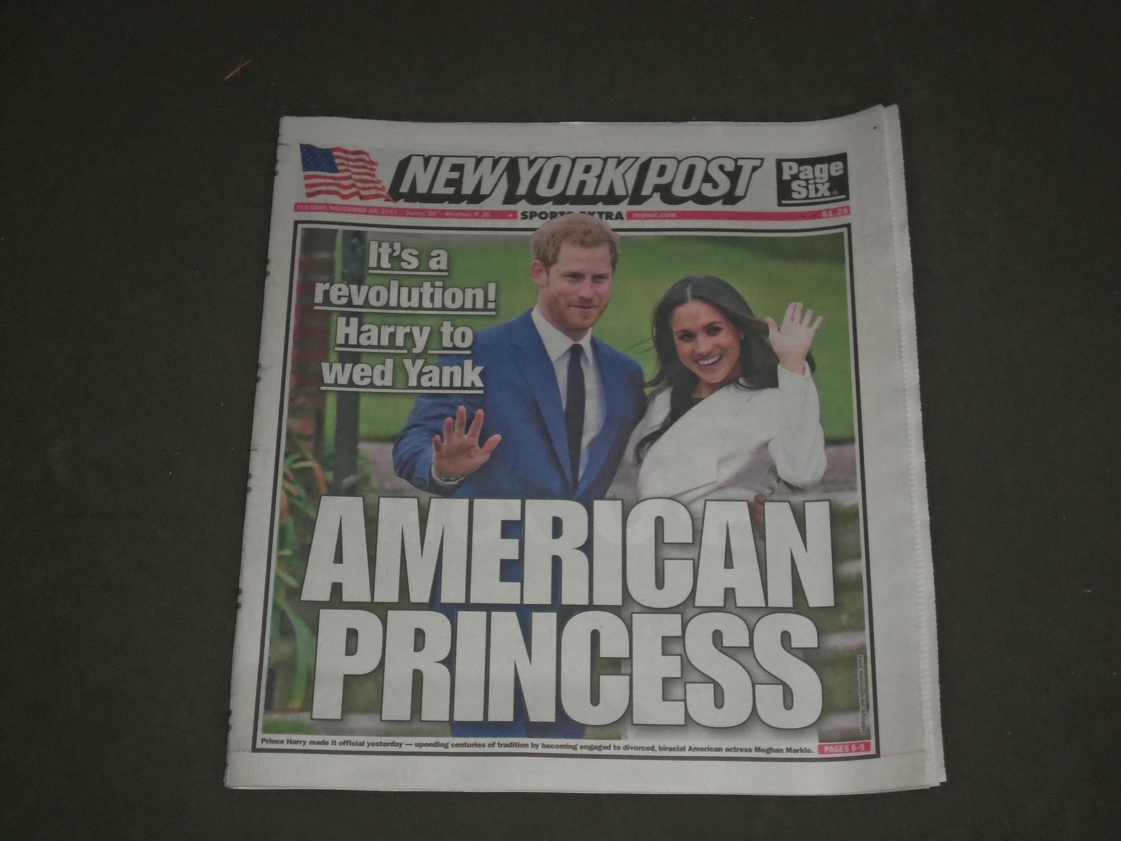 2017 NOVEMBER 28 NEW YORK POST NEWSPAPER – MEGHAN MARKLE & PRICE HARRY TO MARRY