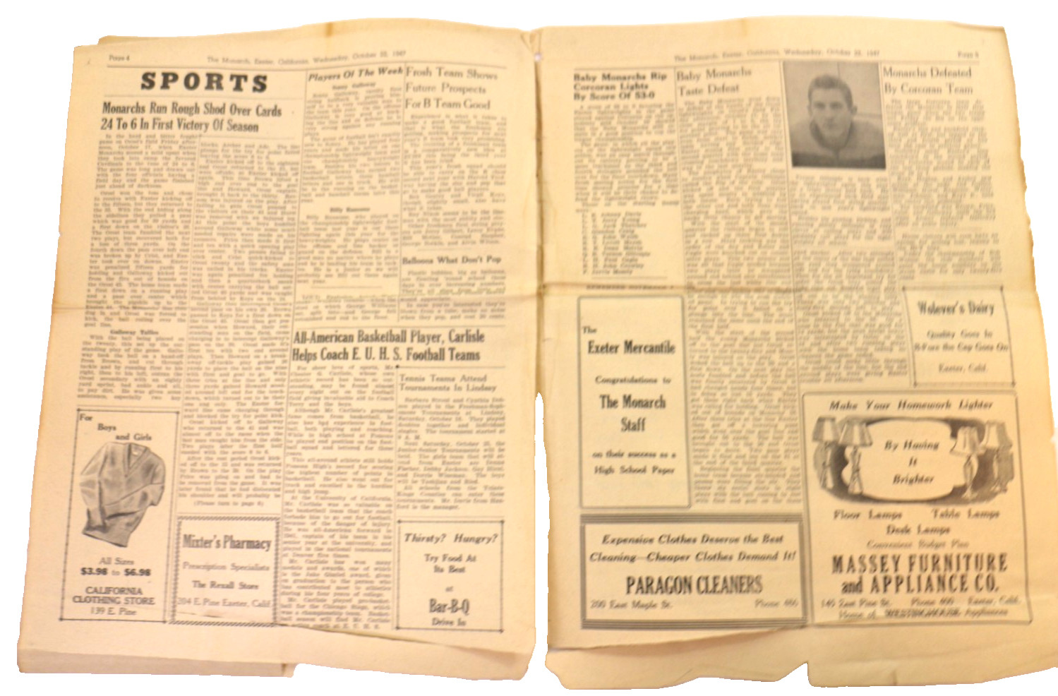 The Monarch Newspaper Volume 1, Number 2, 1947 Exeter Union High School Ca BONUS
