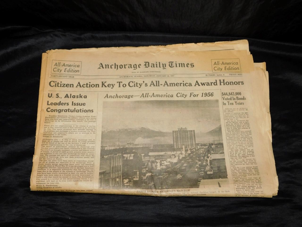 Jan 26 1957 Anchorage Alaska Daily Times Newspaper All America City 4th Avenue