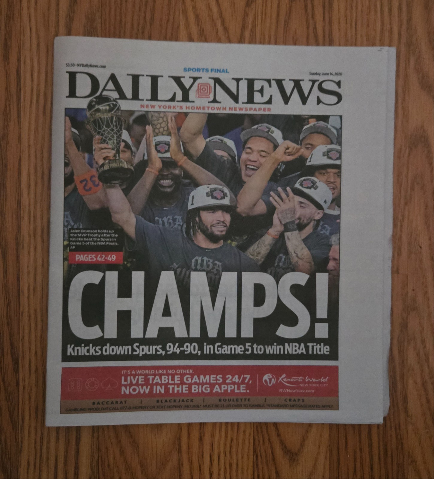 New York Knicks NBA Champions Jalen Brunson MVP NY Daily News 6/14/2026