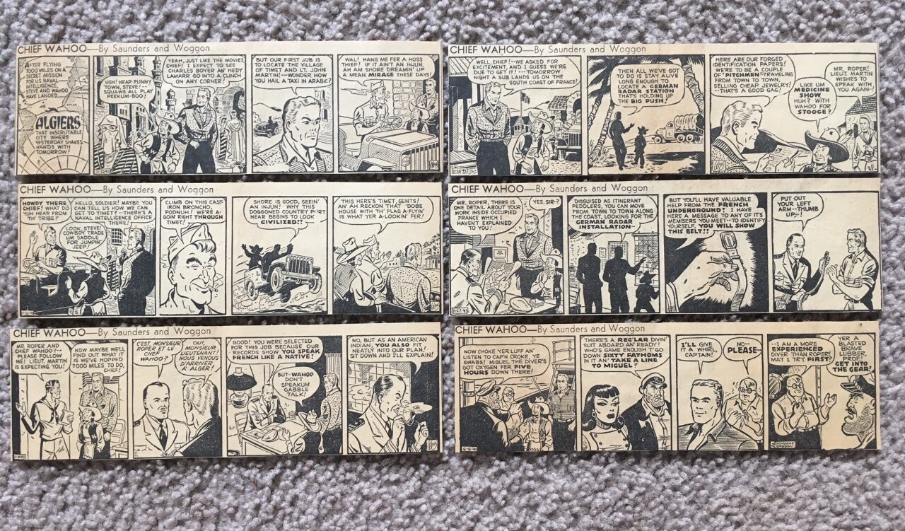 Vintage 1940’s Chief Wahoo WW2 Era Newspaper Comic Strips St Louis Lot of 6