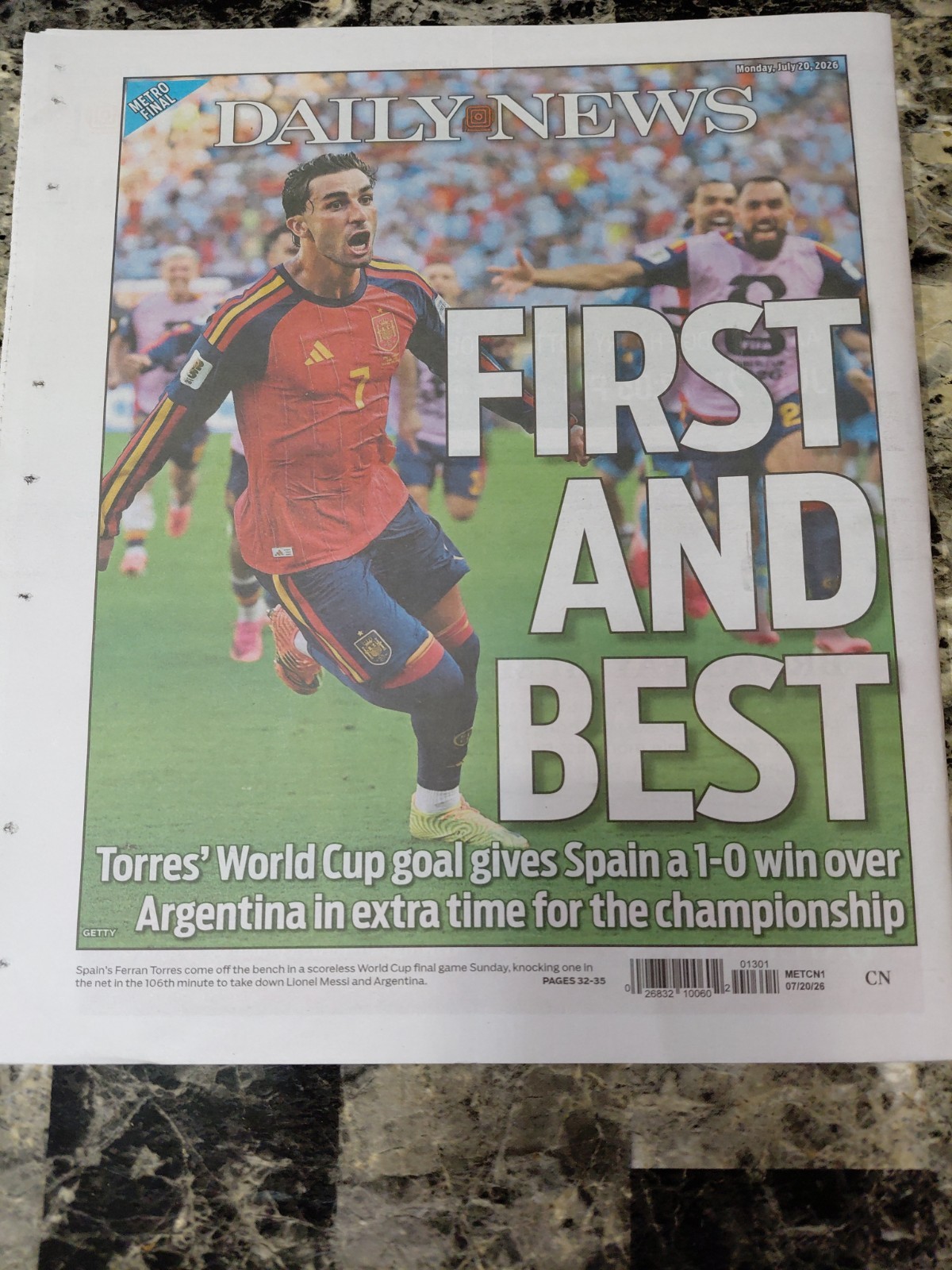 Spain Wins/ 7/20/26 Daily News Y NEW York Post -2 Newspapers Spain Wins