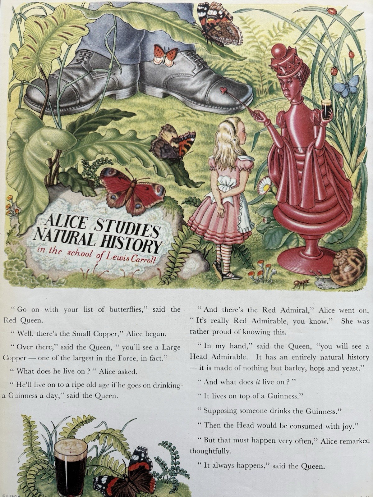 Guinness Vintage Magazine Ad Alice in Wonderland Theme Red Queen Tatler 1948