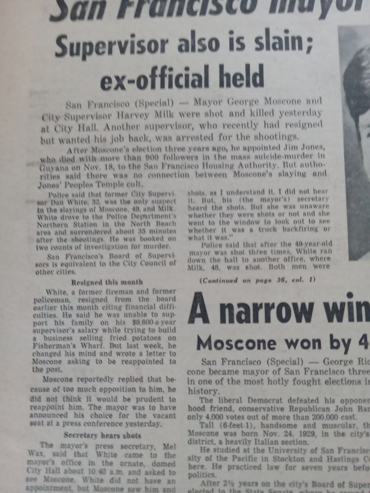 San Francisco Mayor Moscone – Harvey Milk – 1978 New York Daily News Newspaper