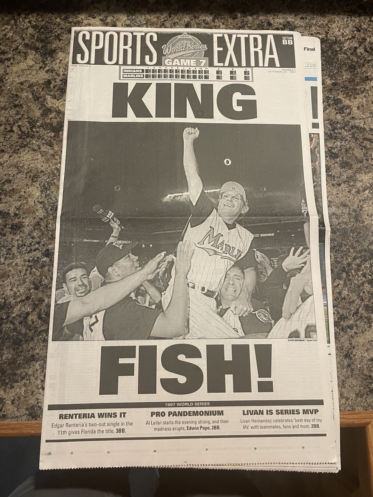 1997 Florida Marlins Baseball Newspaper. World Series Champions