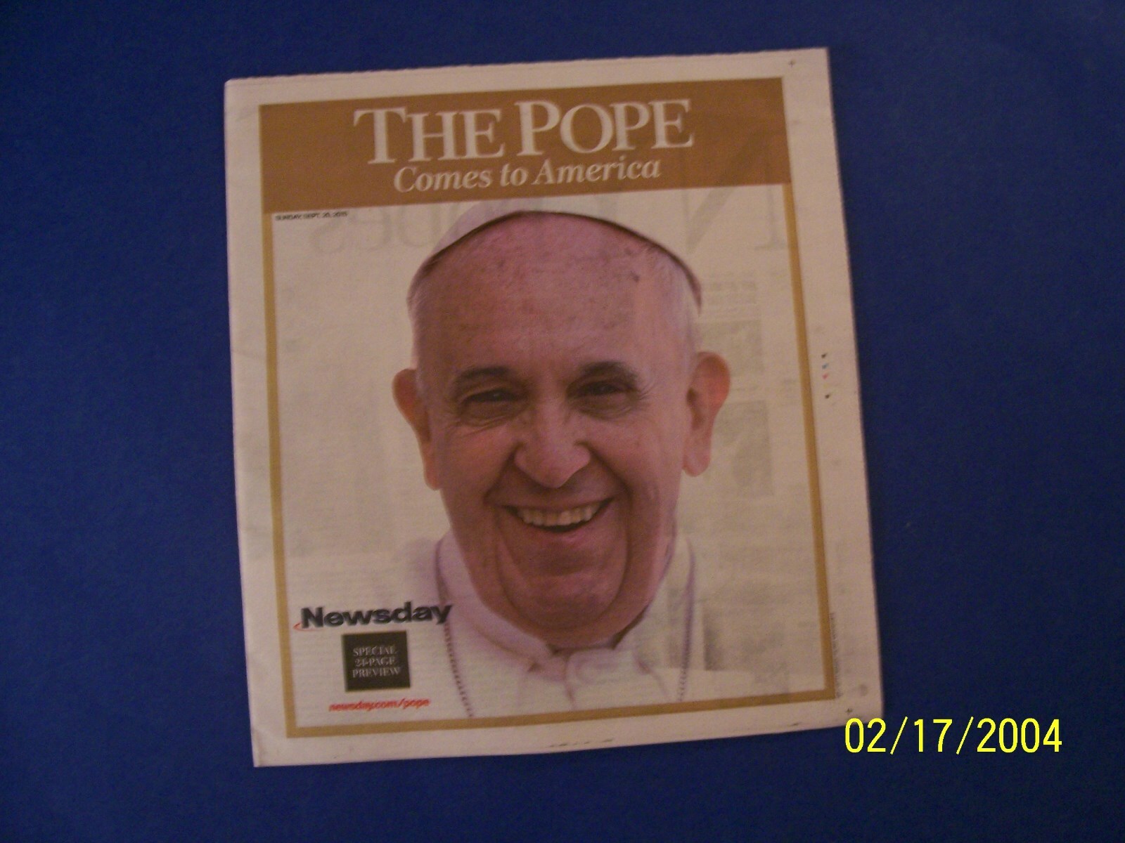 ‘POPE FRANCIS’ “VISIT TO AMERICA” NEWSDAY 9/15