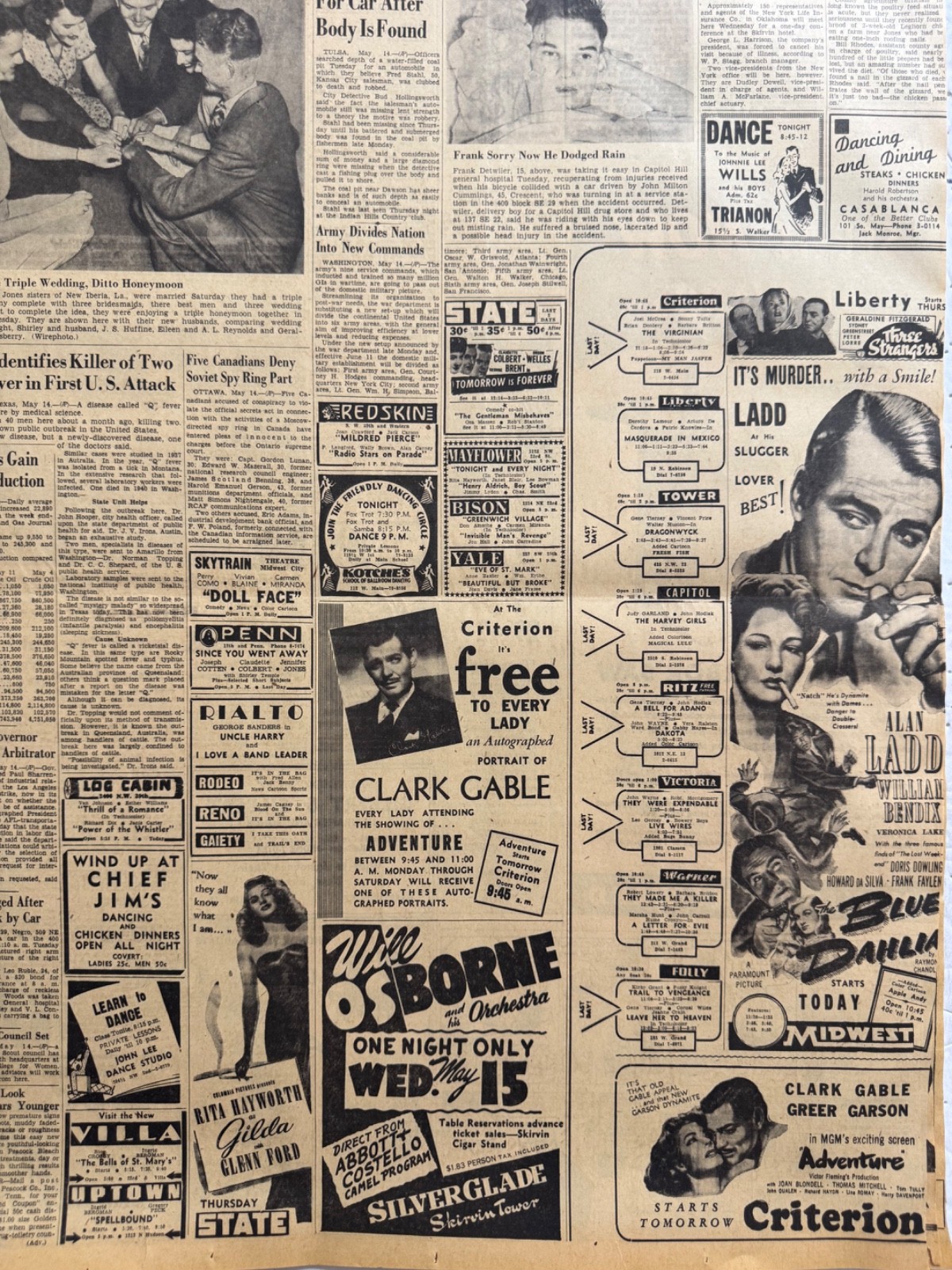 1946 MAY MOVIE ADS TWENTY-TWO OKLA. CITY NEWSPAPER PAGES WITH LOTS OF ADS