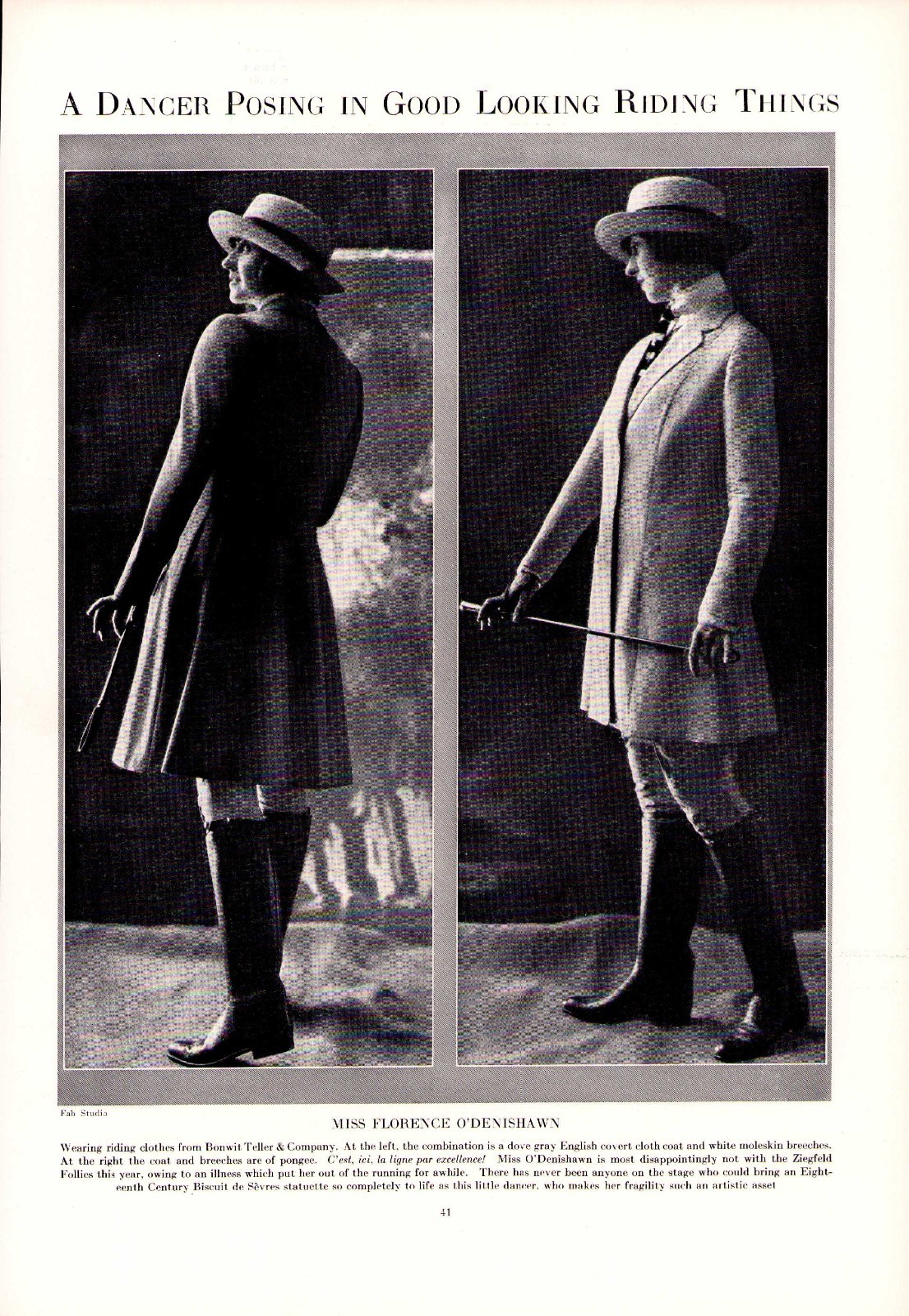 Florence O’Denishawn Broadway Dancer Riding Habit Fashion Bonwit Teller Vtg 1922